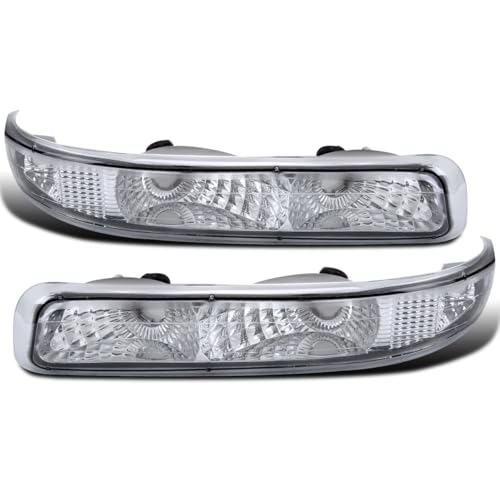 Ronnin - Fits 1999-2002 Chevy Silverado 2000-2006 Tahoe Suburban 1500 2500 Factory Replacement Clear Reflector Bumper Turn Signals Lights Assembly Pair | Chrome