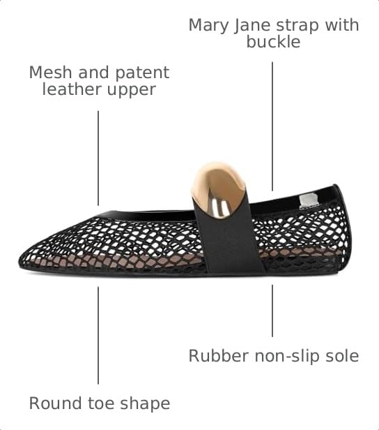 Image of MICIFA Women's Mesh Ballet Flats Fishnet Ballerina Flats Buckle Strap Mary Jane Causal Daily Dress Shoes
