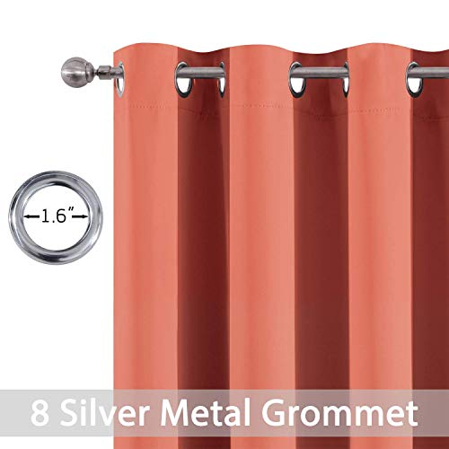 Yakamok Thermal Curtains Blackout Curtain Panels, Room Darkening Solid Grommet Top Window Drapes For Dedroom, 2 Tie Backs Included,（52X84 Inch, Coral Orange, 2 Panels #TOP3