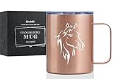 Onebttl Horse Gifts for Girls, Women, Horse Lovers, Insulated Stainless Steel Coffee Mug with Lid and Handle, Equestrians, Cowgirls Gifts for Birthday, Christmas, 12 oz, Rose Gold
