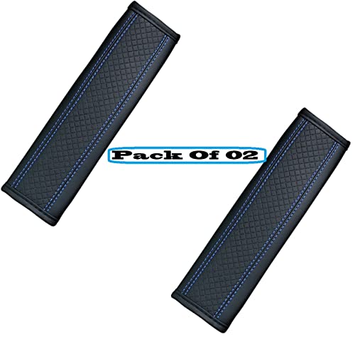Image of Car Seat Belt Shoulder Pad Cover Car Safety Belt Pad (Black Blue Line)