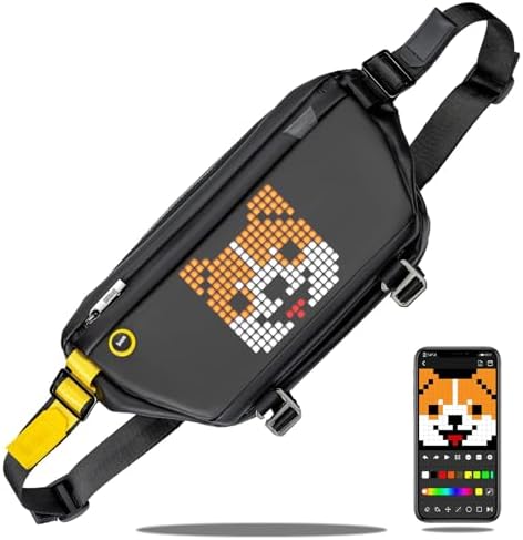 Divoom Pixoo Pixel Art Sling Bag mit App Controlled 16X16 LED Screen, wasserdichtes leichtes Casual Daypack Chest Crossbody Shoulder für Männer Frauen Outdoor Sport Wandern, Radfahren, Reisen
