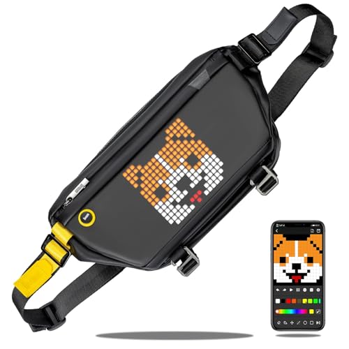 Divoom Pixoo Pixel Art Sling Bag Brusttasche Rucksack Schultertasche,Crossbody Umhängetaschen mit App-gesteuertem 16x16-LED-Bildschirm Gürteltasche Wasserdicht für Herren Damen Sporttasche Daypack