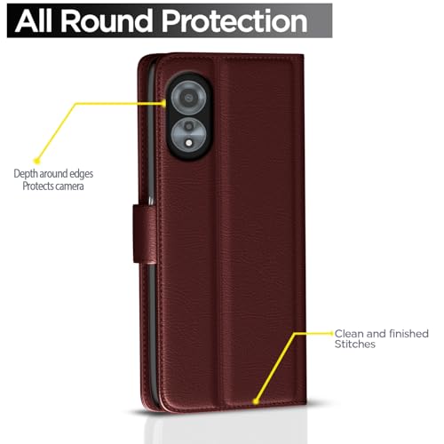Image of Pikkme Flip Cover Leather Finish | Inside TPU with Card Pockets | Wallet Stand and Shock Proof | Complete Protection Button Flip Case for Oppo A78 4G (Brown)