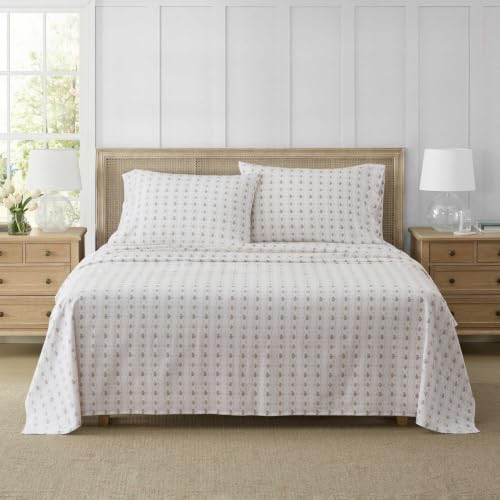 Image of Martha Stewart - Queen Sheet Set with Fitted Sheet & Pillowcases, Soft Cotton Flannel Bedding, Deep Pocket, Vintage Rose Pink