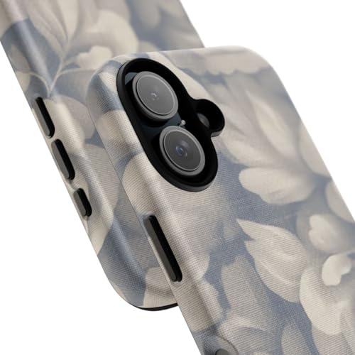 Coque iPhone 16 motif floral bleu beige rigide mate antichoc et anti-trace