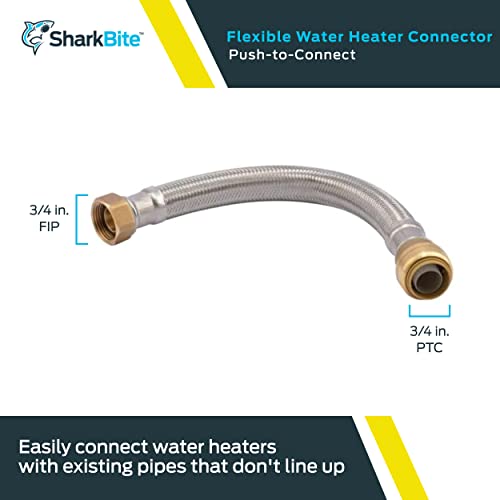Sharkbite 3/4 Inch X 3/4 Inch Fip X 12 Inch Stainless Steel Braided Flexible Water Heater Connector, Push To Connect Brass Plumbing Fitting, Pex Pipe, Copper, Cpvc, Pe-Rt, Hdpe, U3088Flex12Lf #TOP1