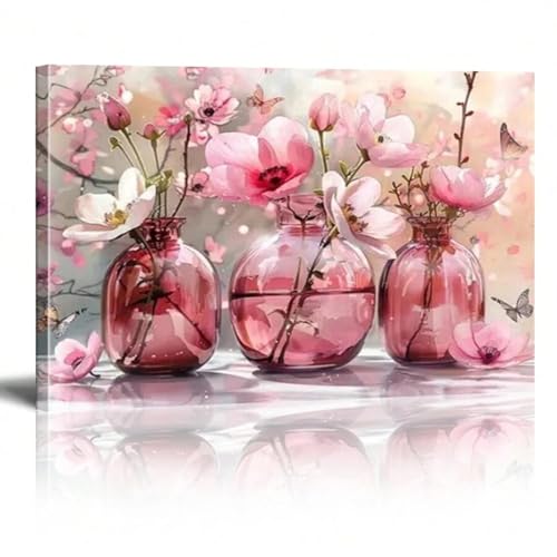 Papillon blanc sur vase en verre rose pour une décoration murale poétique et douce