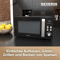 SEVERIN 3-in-1 Mikrowelle mit Grill und Heißluftfunktion bis 200°C, Minibackofen inklusive Vorheizfunktion, mit antihaft-beschichtetem Pizza-Teller, schwarz, MW 7752 – Ansicht 7