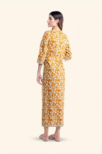 Image of NIHSAMAH Cotton Nighty for Women - XL | Premium Printed Long Cotton Night Gown | Comfortable & Fancy Sleepwear /Nightwear /Maxi Dress (Yellow Colour)