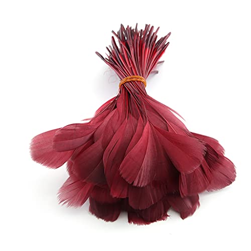 Shekyeon Goose Feather Plume Stripped Coque Feather For Clothing Hat Craft Decoration Pack Of 50Pcs (Burgundy) #TOP12