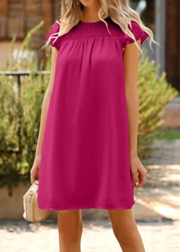 Image of KIRUNDO Wedding Guest Shift Dresses for Women Short Spring Summer Ruffle Cap Sleeve Chiffon Babydoll Flowy Mini Sundress