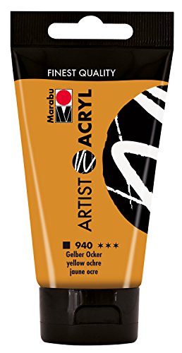 Marabu 12200002940 - Artist Acryl gelber ocker 75 ml, feine Acrylfarbe in Künstlerqualität, auf Wasserbasis, pastose Konsistenz, hoch pigmentiert, sehr gute Brillanz und Deckkraft