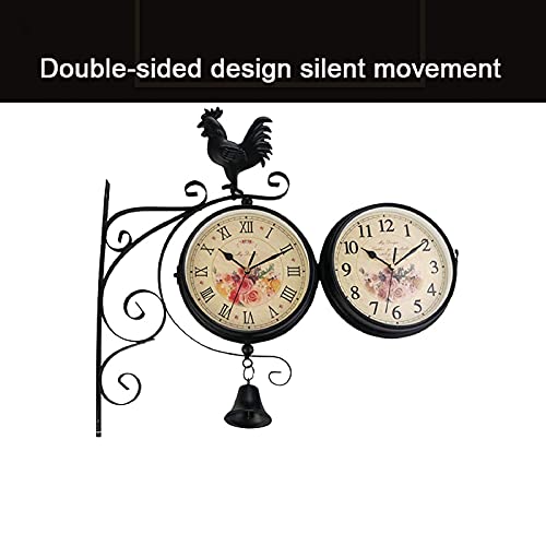 Horloge murale de jardin antique double face en fer forgé