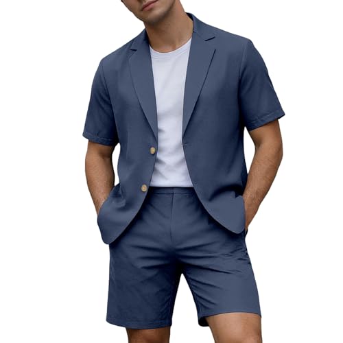 Chemise en lin homme et short ensemble léger deux pièces coupe ample