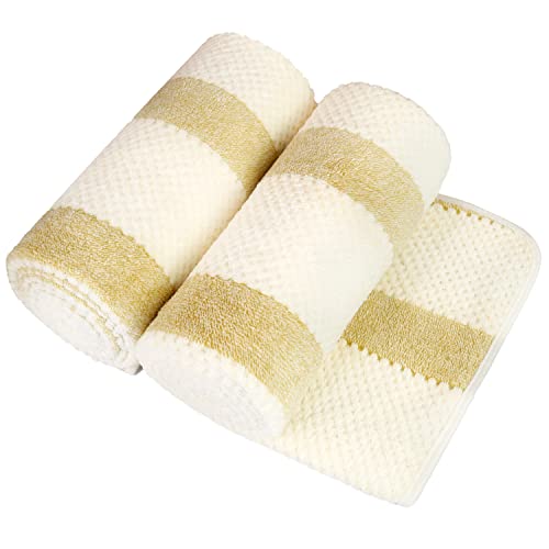 Image of JML Microfiber Bath Towels, Bath Towel 2 Pack(30 inch x 60 inch), Oversized, Soft, Super Absorbent and Fast Drying, Multipurpose Use for Sports, Fitness, Yoga, Waffle Stripe Light Brown