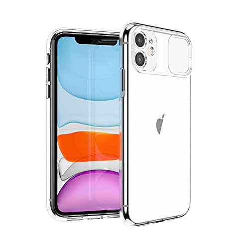 ANHONG Compatible with iPhone 11 Clear Case, 6.1 inch Camera Protection Case with Slide Lens Cover, Hard PC & TPU Bumper Hybrid Protective Cover Case