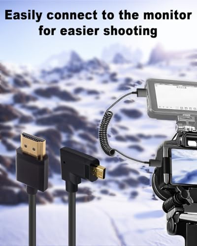 Image of Duttek 4K Micro HDMI to HDMI Coiled Cable 1Ft-4FT, Extreme Slim Left Angled 90 Degree HDMI to Micro HDMI Cable for 1080P, 4K, Ultra HD, 3D Black