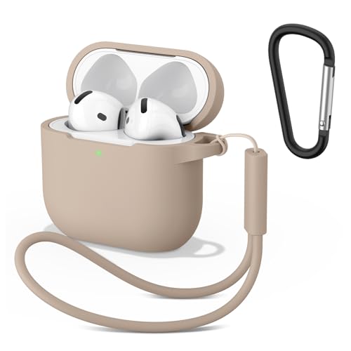 Image of Tobfit Case for AirPods 4 Case Cover 2024 with Lanyard & Keychain, Soft Silicone Protective Case for Apple AirPods 4th Generation, Full Protection, Support Wireless Charging - Milk Tea