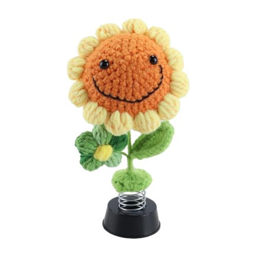 ACOLY Bonita Decoración Para Salpicadero De Coche, Figura De Girasol De Ganchillo Con Cabeza Oscilante, Regalo Para Decoración De Interiores Del Hogar
