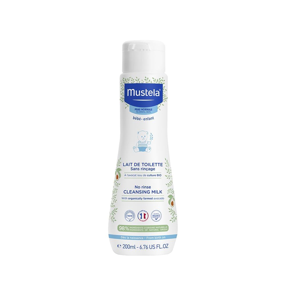 MustelaNo Rinse Cleansing Milk with Natural Avocado - Biodegradable Formula & Tear-Free - 200ml