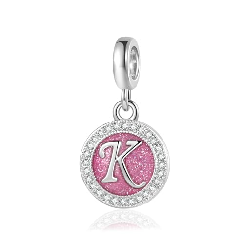 Abalorio rosa con inicial para pulsera Pandora en plata y circonitas