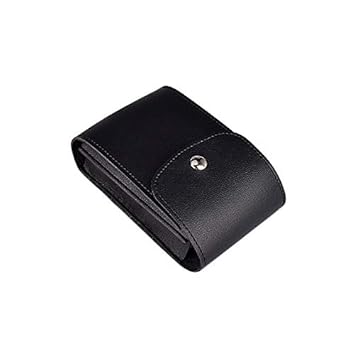 Hosoncovy PU Leather Compact Carrying Case Wireless Mouse Organizer Case Laptop Charger Case Double Layer Storage Bag Universal for Wireless Bluetooth Magic Mouse Apple Laptop Charger Adapter (Black)