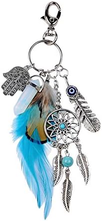 Natural Opal Stone Dream-Catcher Bag Silver Cute Key Chain Key Ring Gift Women Girl Bag Pendant Charm Fashion Jewelry (Blue)