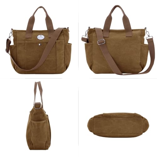 Image of HUA ANGEL Canvas Everyday Tote Bags for Women Medium Crossbody Purses Handbags with Multiple Pockets for Work Travel Beach