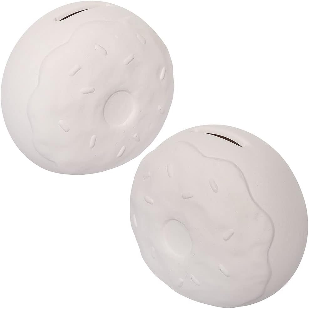 Baker Ross FC781 Doughnut Ceramic Coin Banks - Pack of 2, Ceramic Painting for Kids, Money Box Craft Kit for Kids