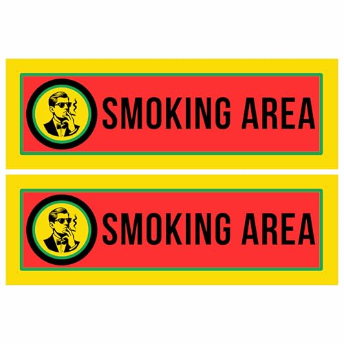 Image of Smoking Area Sign Sticker 20.5 x 7 CM | Peel & Stick or Screw Fix | Pre-Drilled 4 Corner Holes | Indoor & Outdoor Use | Pack of 2 (Smoking Area, Small - 20.5 X 7 CM)