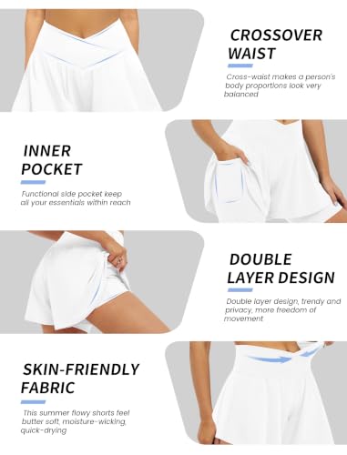 Image of FireSwan Crossover Athletic Shorts for Women 2 in 1 Flowy Running Shorts with Pockets Spandex Butterfly Workout Tennis Skorts