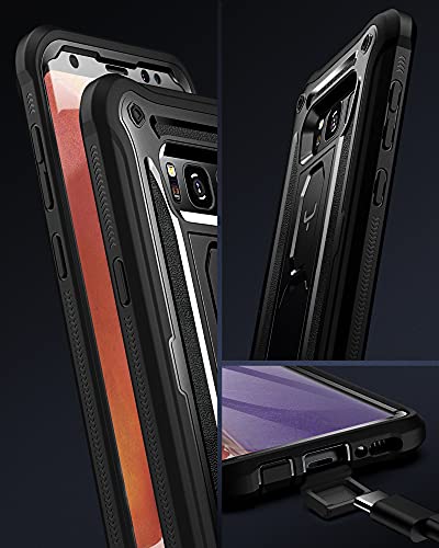 Youmaker Kickstand Case For Galaxy S8, Full Body With Built-In Screen Protector Heavy Duty Protection Shockproof Rugged Cover For Samsung Galaxy S8 5.8 Inch - Black/Black #TOP7