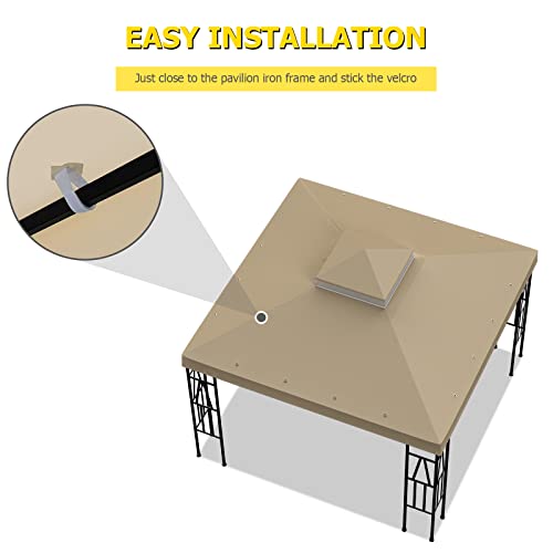 9.8'x9.8' Replacement Canopy Top Cover Only for Gazebo, Double Tiered Gazebo Covers for Outdoor Patio Garden Canopy Upgraded 2025 (Khaki) - Thumbnail 6