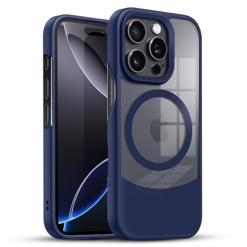 Image of KARWAN️Ultra-Hybrid Shockproof Back Cover with Mag-Safe Case foriPhone 15 Pro | Camera Protection Bump |Shockproof Back Cover Case for iPhone 15 Pro (PC & TPU, Smoked Matte Sides) Blue