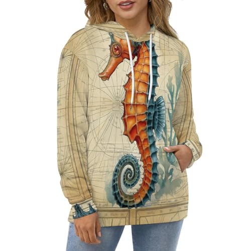Pull à manches longues ample et chaud contre le vent motif imprimé 3D marin