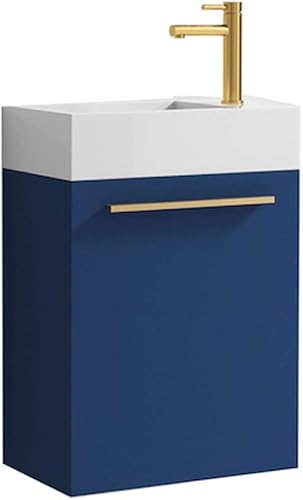 Tocador de baño pequeño azul marino de 18 pulgadas con fregadero, tocador de baño estrecho
