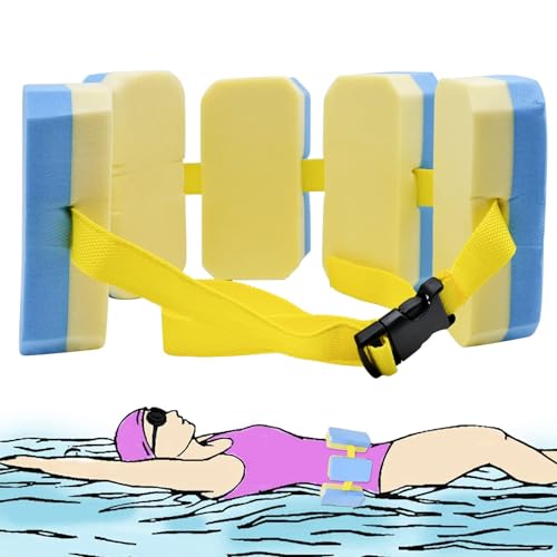 Schwimmgürtel Verstellbare Schwimmhilfe mit 5 Blockelementen & Sicherheitsverschluss Schwimmtrainer geeignet für 14-40 kg Schwimmgurt für Anfänger Ideal für Pool See & Urlaub (Gelb)