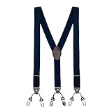 The Tie Hub Solid Design Y Back Style Clip on 3cm Strap Width Elastic Suspenders for Men Blue With Brown Leather