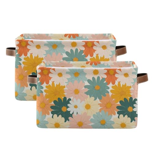 Image of Aslsiy Storage Basket Colorful Daisies Retro Groovy Flower (4) Nursery Bins Baby Canvas Box Clothes Shelf Basket Laundry Hampers 2 Pcs