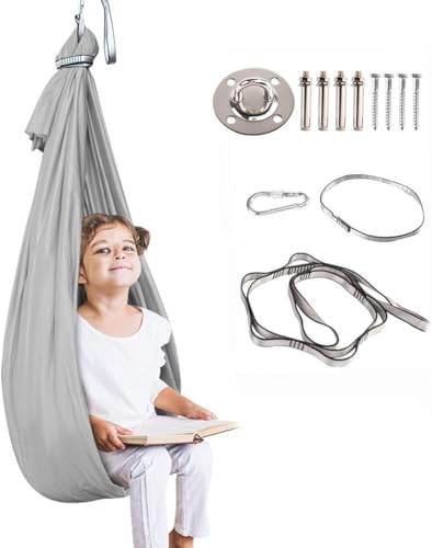 Image of Aokitec Sensory Swing for Kids with Special Needs, Kid Swing Hammock Therapy Swing Indoor Swing for Children with Autism, ADHD, Asperger, Sensory Integration (Light Gray)