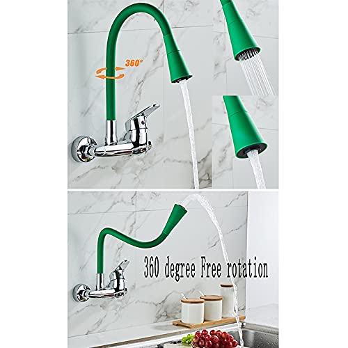 Grifo Mezclador de Cocina Mural con Manguera Flexible giratoria de 360 Grados y Doble Orificio.