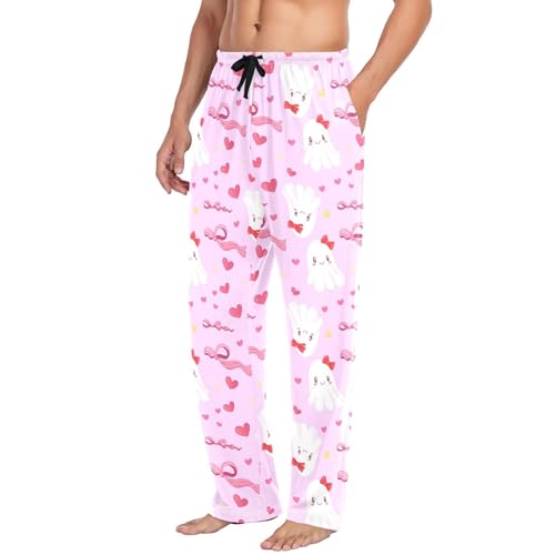 Happy Spirits with Hearts Men's Cotton Pajama Pants with Pockets and Drawstring Comfortable and Stylish,S4