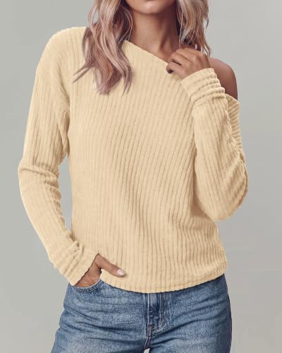 KIRUNDO Womens Off Shoulder Sweater Ribbed Long Sleeve Tops - image 7