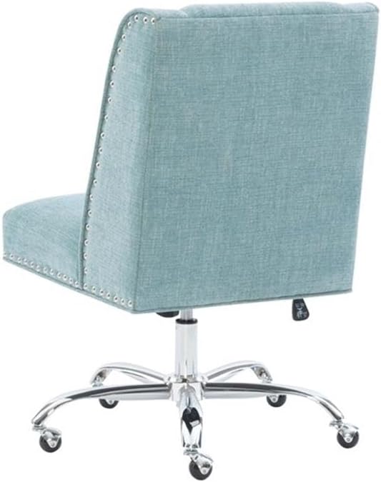BOWERY HILL Transitional Fabric Armless Office Chair, Aqua Blue Upholstery with Chrome Base, Adjustable Height Gas Lift, Metal Casters, Silver Nail Head Trim, Stylish Home Office Seating, 275 lb