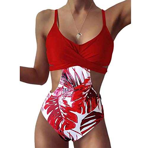 GYUANLAI Traje de baño para Mujer, Traje de Baño de una Pieza Adelgazante sin Espalda con Cuello en V y Volante, Traje de Baño de una Pieza con Control del Vientre con Volantes Cruzados Cover