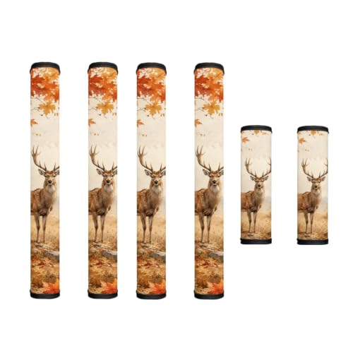 Image of Fridge Door Handle Covers Set of 6 Kitchen Appliance Decor Handles Glove Anti-Slip Protectors Washable Fabric Refrigerator Decor Accessories, Deer Fall Leaf