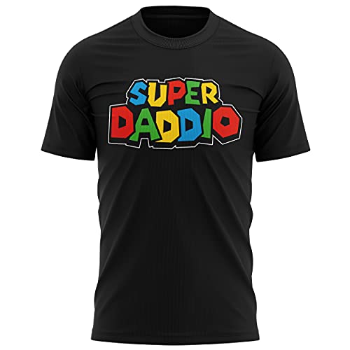 Purple Print House Gamer Dad Gifts Super Daddio Tshirt for Dad Step from Son Daughter Funny Retro Gaming Mens L Black