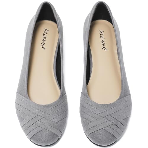 Image of Ataiwee Women's Wide Width Flats Shoes - Casual Comfortable Round Toe Plus Size Ballet Shoes.