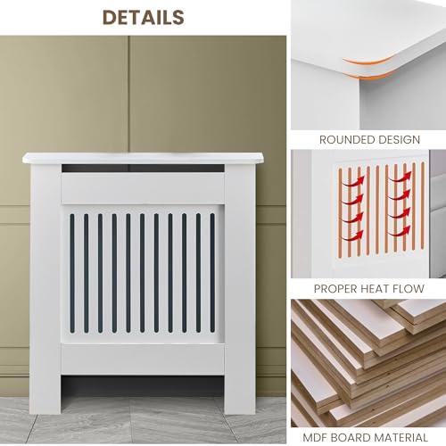 Miniatura 3 de Magic Select Cubreradiador. Cubierta Radiador. Protector Refractario Blanco De Mdf Con Estante Y Listones. Mueble Con Diseño Moderno De Rejilla Elegante Para Salón, Domitorio, Oficina 109x82x19cm